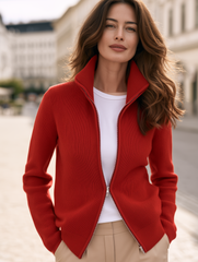 Double-Zip Ribbed Knit Cardigan