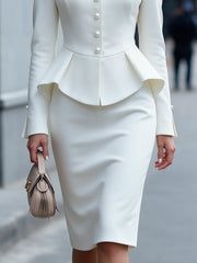 Pearl Button Peplum Jacket And Pencil Skirt Two Piece Set