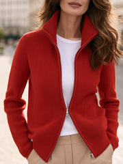 Double-Zip Ribbed Knit Cardigan
