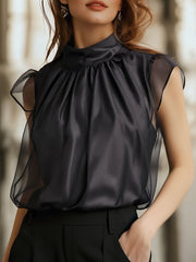 Elegant Black Chiffon High Neck Blouse