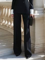 Off-Shoulder Contrast-Collar Tailored Blazer And Straight-Leg Trousers Set