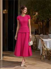 Pleated Layered Waist Flare Midi Dress