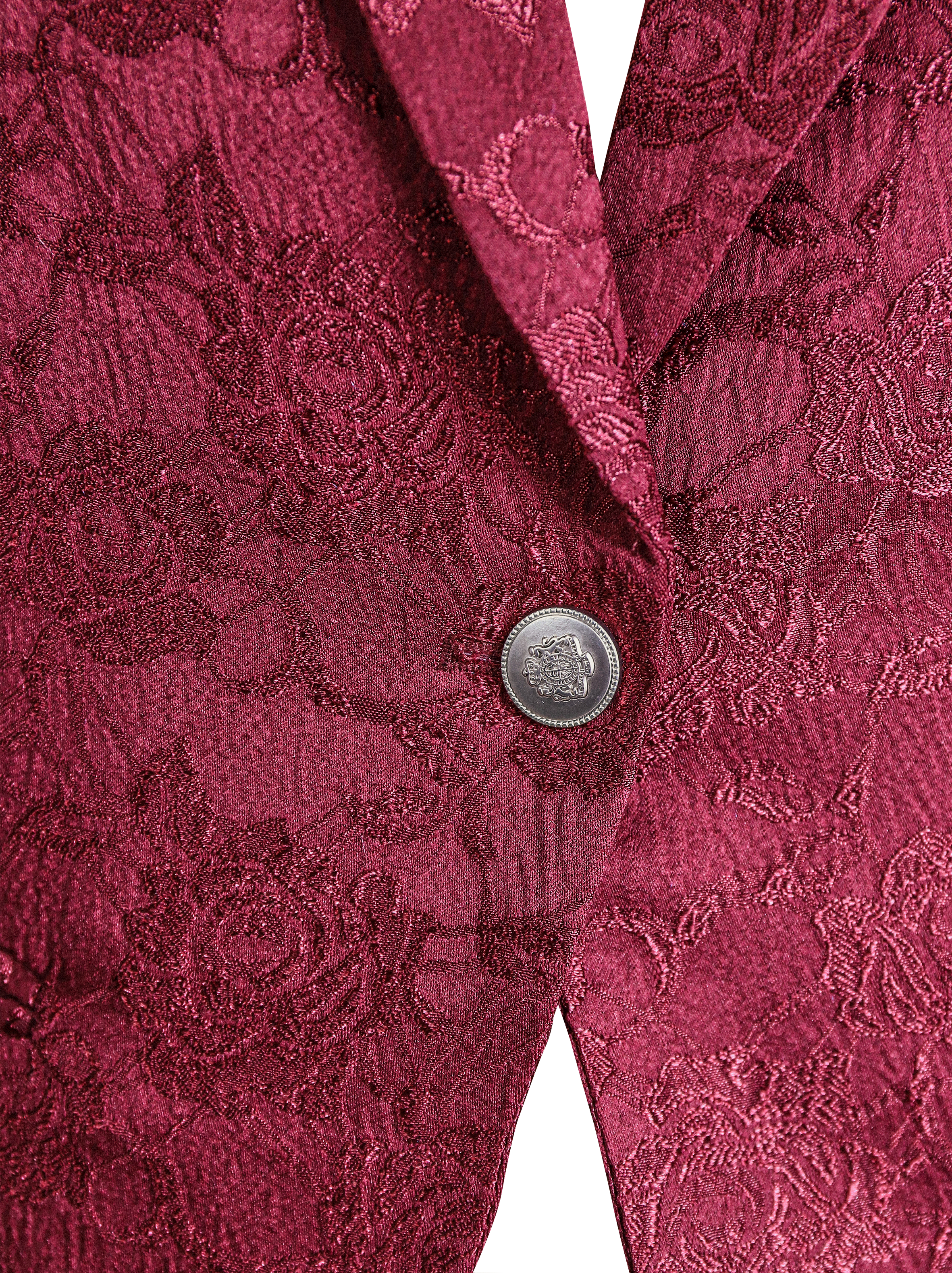 Burgundy Floral Jacquard Single-Breasted Blazer