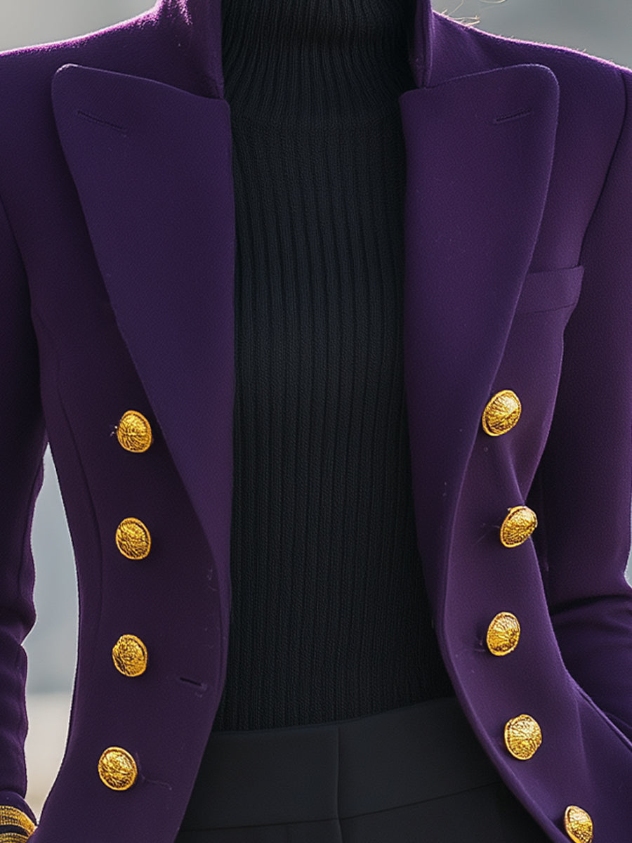 Purple Double-Breasted Military Blazer