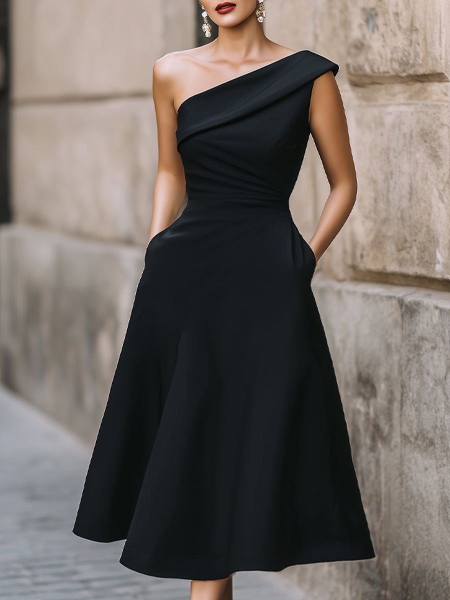 Elegant One-Shoulder A-Line Cocktail Dress