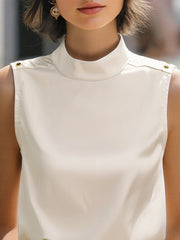 Elegant Ivory High-Neck Sleeveless Satin Blouse