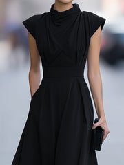 Draped Cap-Sleeve Maxi Dress With Defined Waist