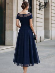 Off-Shoulder Illusion Mesh A-Line Midi Dress