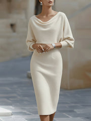 White Draped Batwing Midi Dress