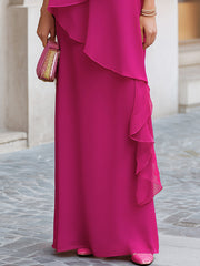Asymmetric Tiered Chiffon Overlay Cape Maxi Dress