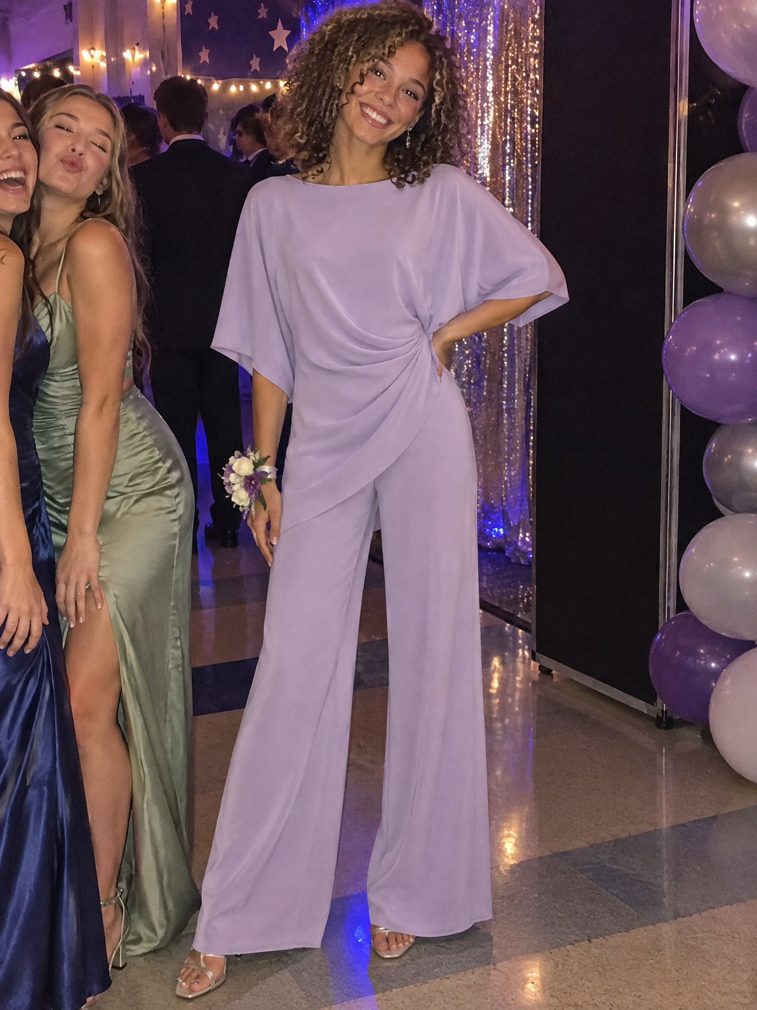 Draped Waist Blouse And Wide-Leg Pants Two-Piece Set