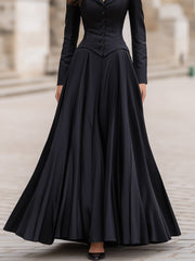 Elegant Tailored Waist Long-Sleeve Maxi Dress