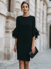 Black Dress With Ruffled Sheer Sleeves