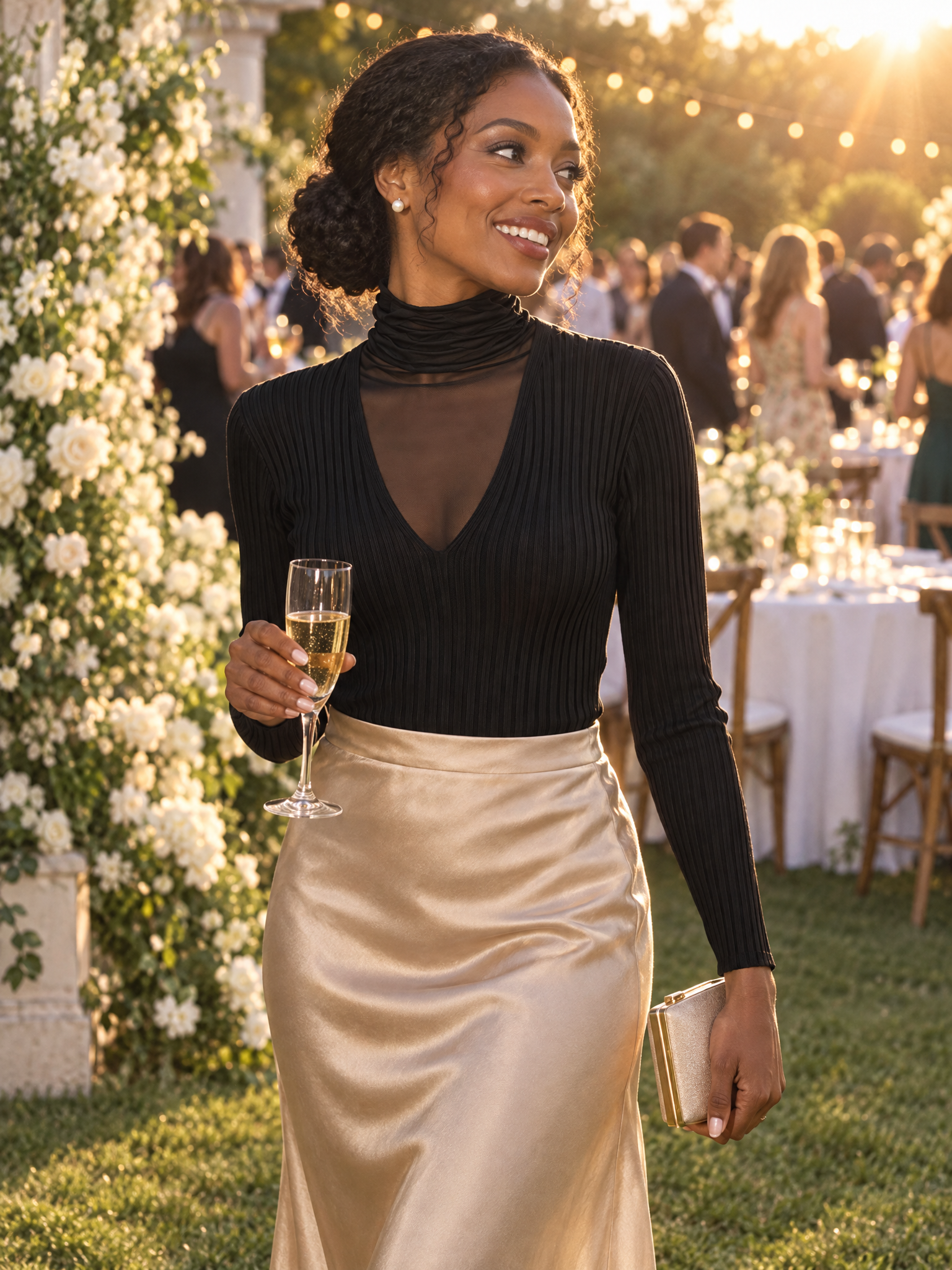 Mesh Turtleneck Ribbed Knit Top