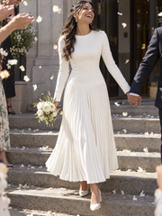 Elegant Long Sleeve Pleated Drop-Waist Maxi Dress