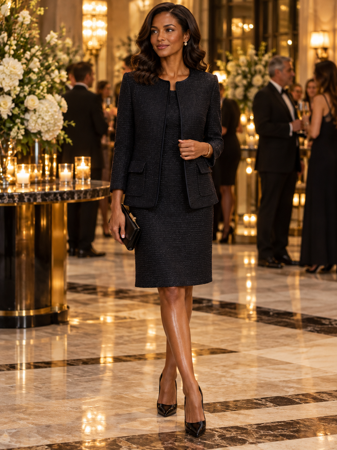 Elegant Tweed Jacket & Skirt Two-Piece Set