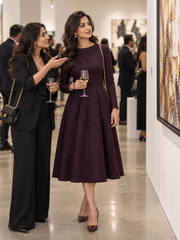 Sparkle Tweed A-Line Long Sleeve Dress