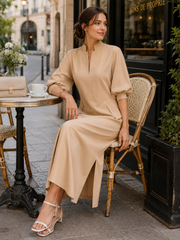 Stand Collar Batwing Sleeve Maxi Dress