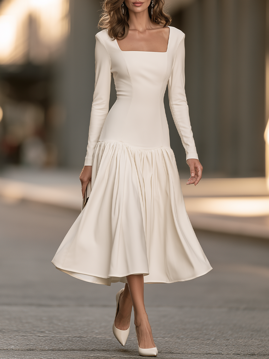 Square Neck Drop Waist Maxi Dress