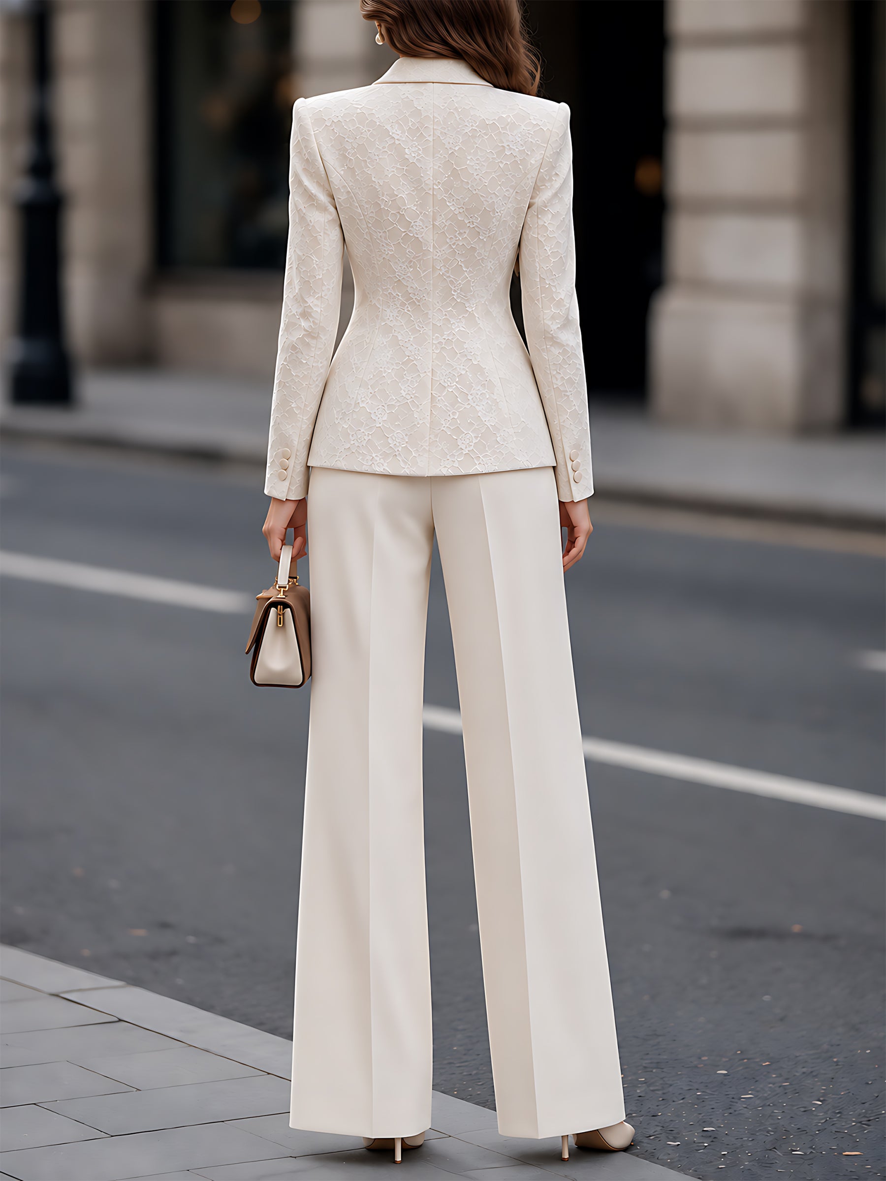 Lace Tailored Blazer & Wide-Leg Trouser Set