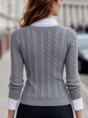 Layered Cable Knit Collared Sweater