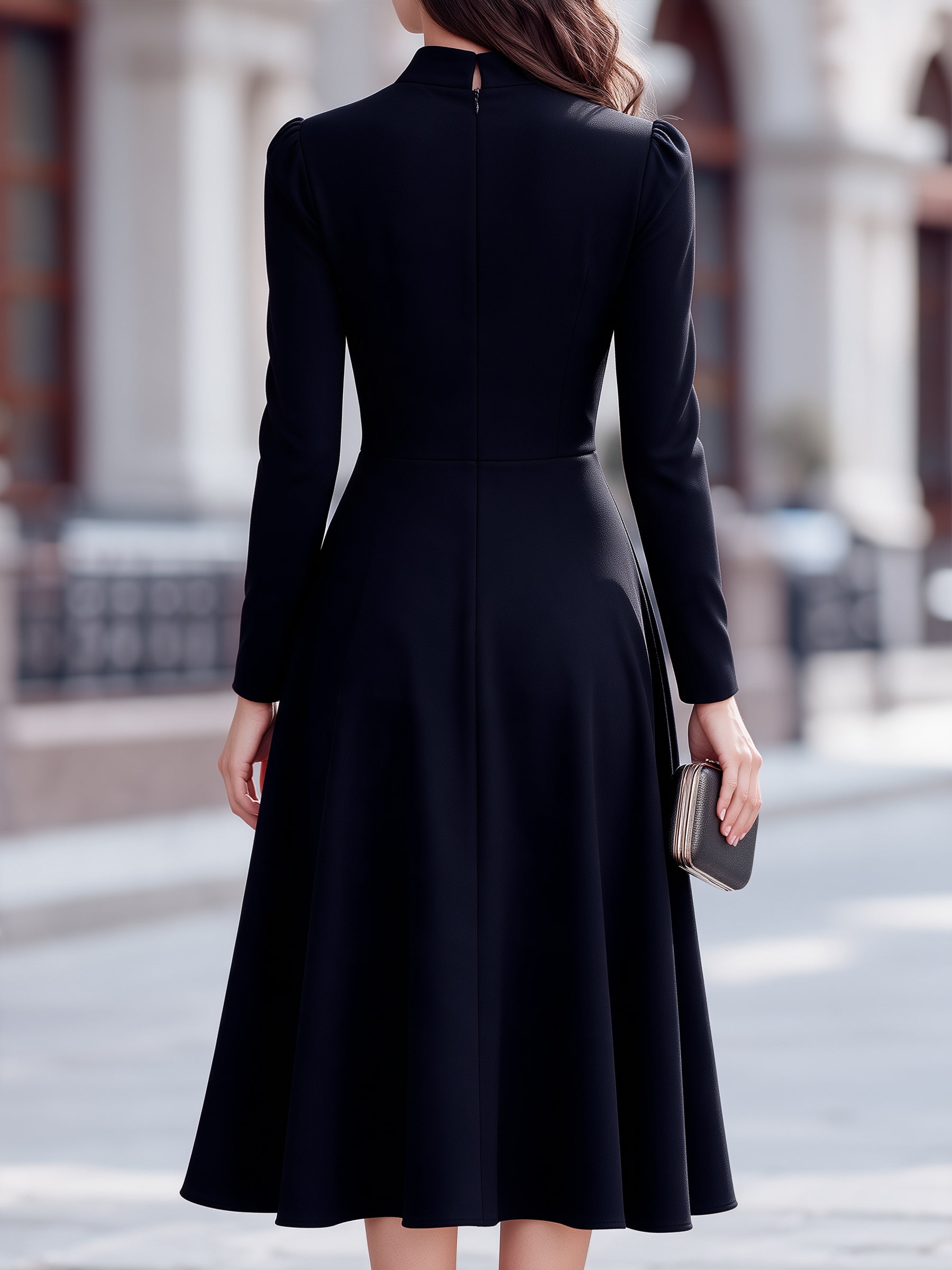 Pearl Keyhole Ruched Waist A-Line Midi Dress