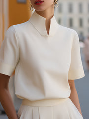 Stand Collar Minimalist Structured Blouse