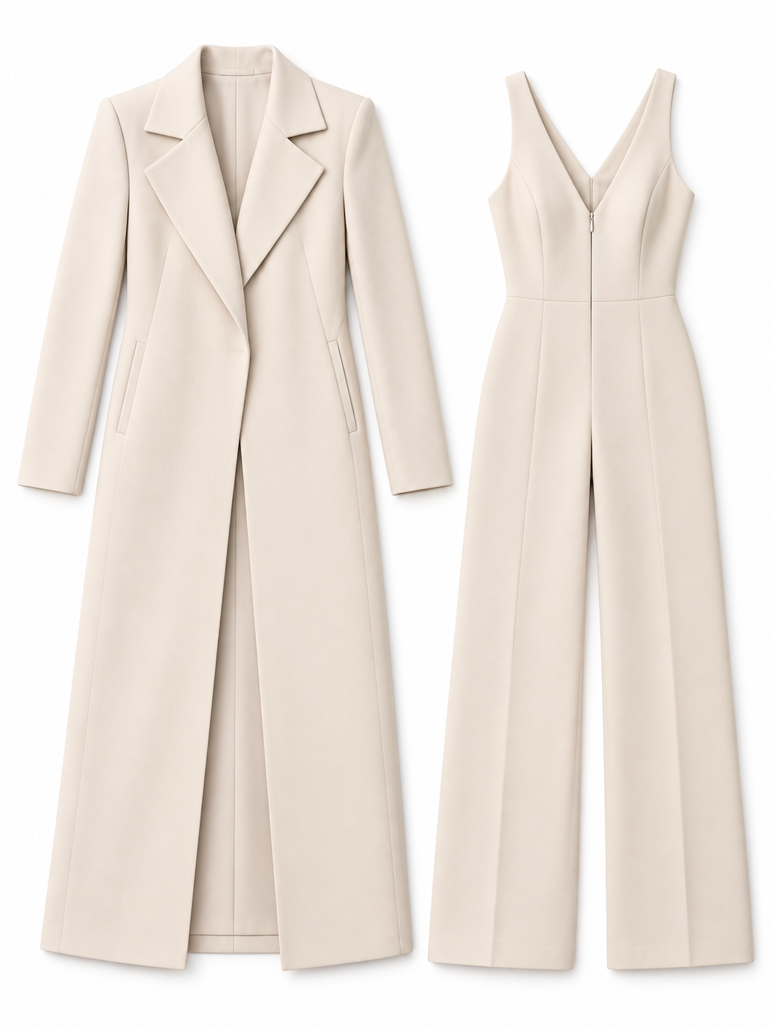 Long Tailored Coat And Sleeveless Jumpsuit Two-Piece Set