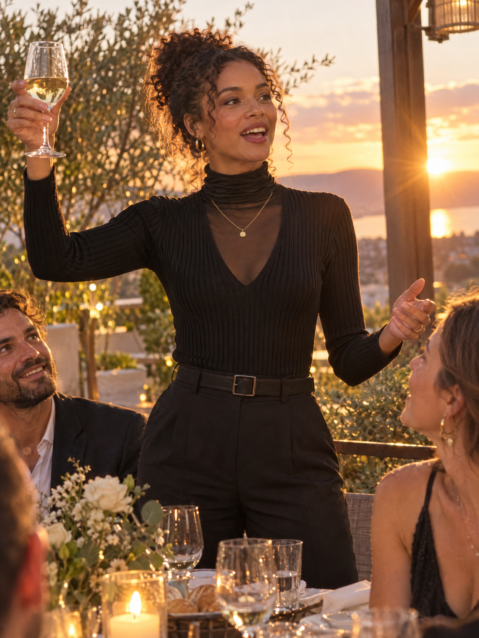 Mesh Turtleneck Ribbed Knit Top