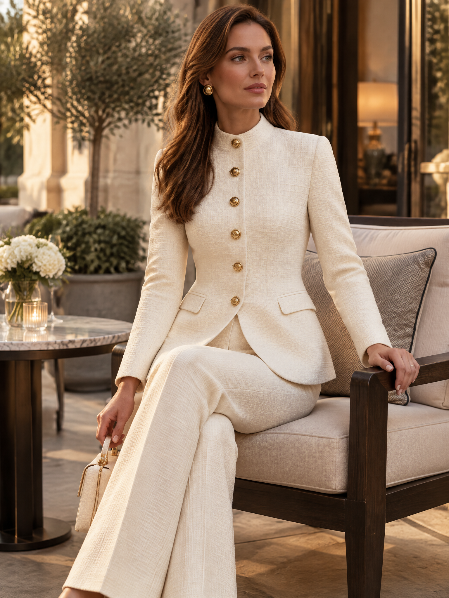 Textured Tweed Stand Collar Two Piece Set