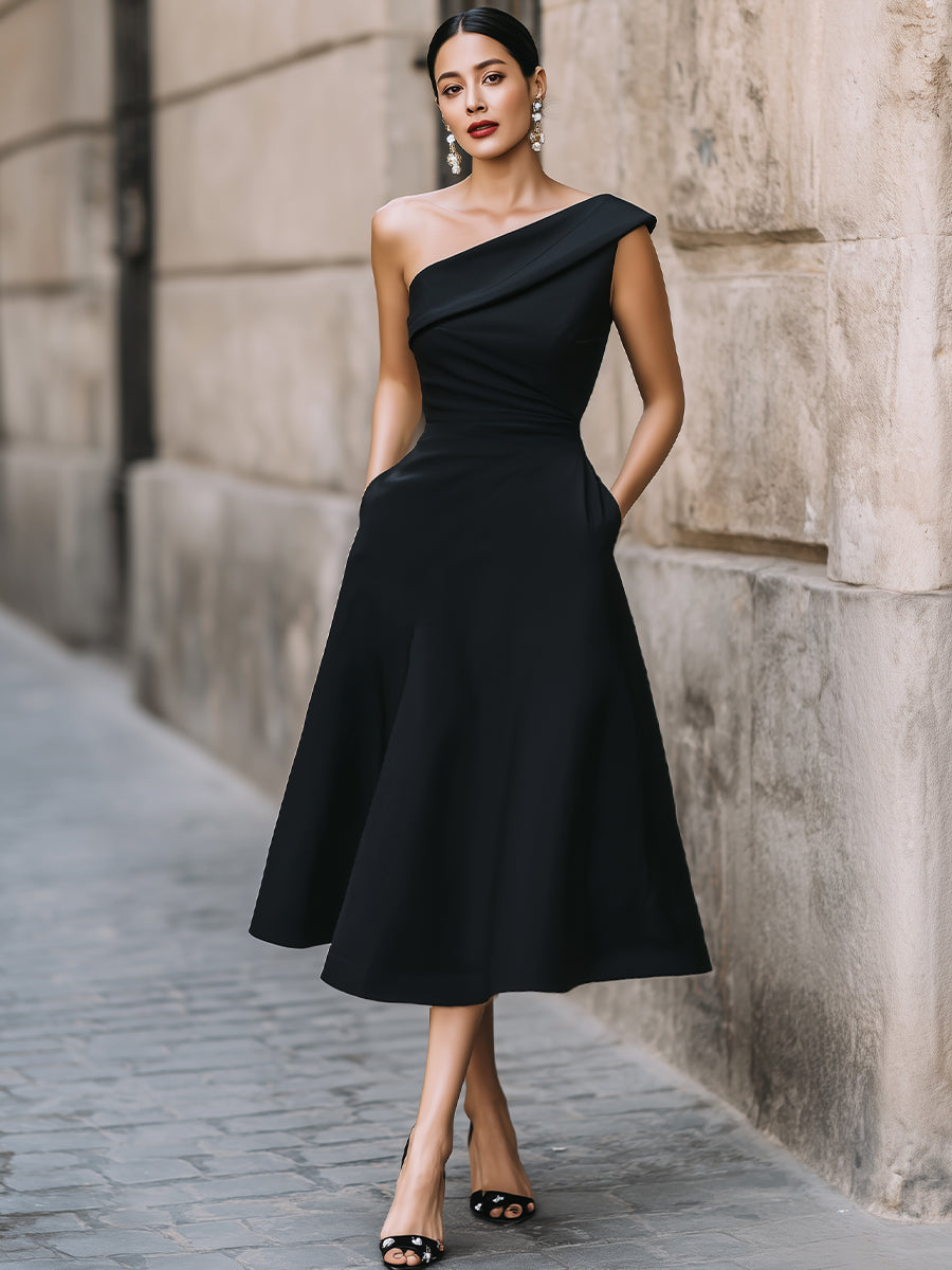 Elegant One-Shoulder A-Line Cocktail Dress